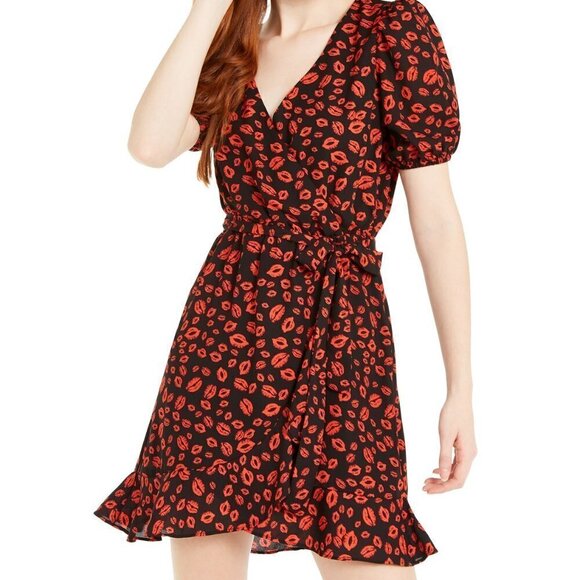 Lola Grace Dresses & Skirts - Lola Grace Lip-Print Faux-Wrap Dress S